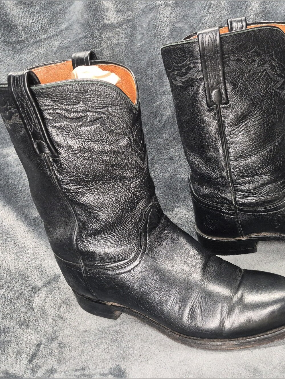 Lucchese 2000 T008202 Mens Black Ropers Boots Stitches Western Details Size 11D